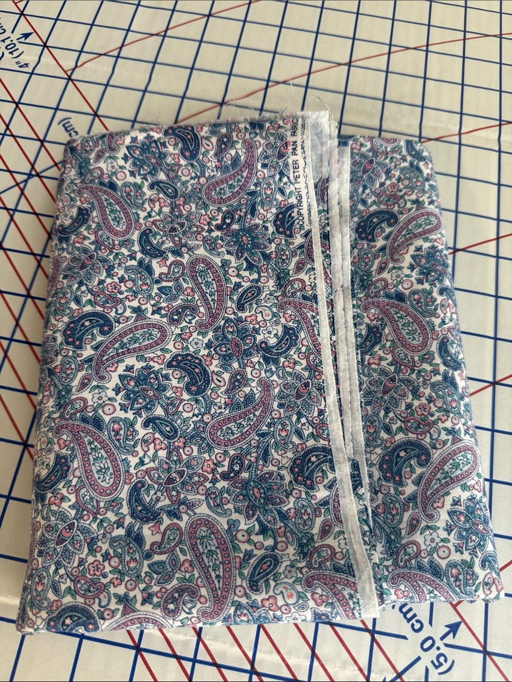 Vintage Peter Pan Fabrics Paisley Floral Cotton Fabric 1 3/4 Yards x 44”
